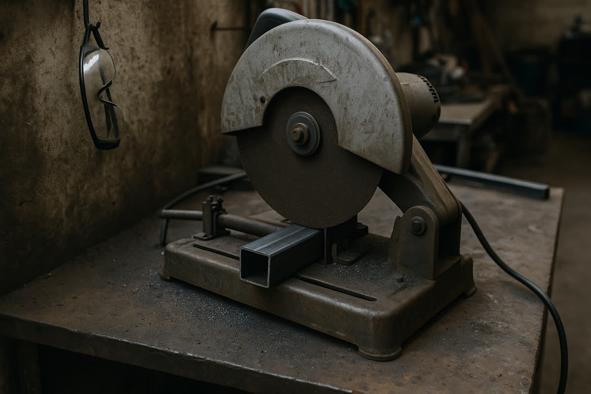Zuschnitt-Arbeitsplatz in einer Metallwerkstatt